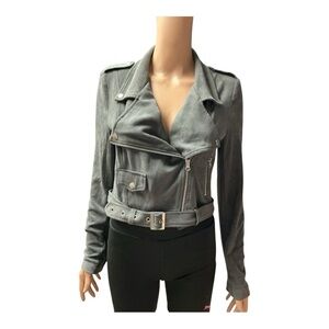 Signature Eight - EC - Women's Gray Faux Suede Biker Jacket